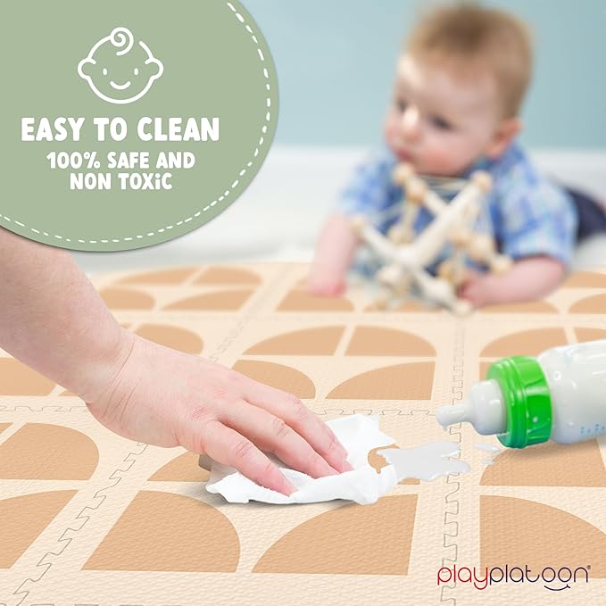 Play Platoon Large Kids Mats for Floors, Non-Toxic, 9 Tile 72 x 72 inch, Extra-Thick Interlocking Tiles, 24 x 24 in. Puzzle Mat Pieces with Border, Neutral Playmat Rug for Toddlers & Children