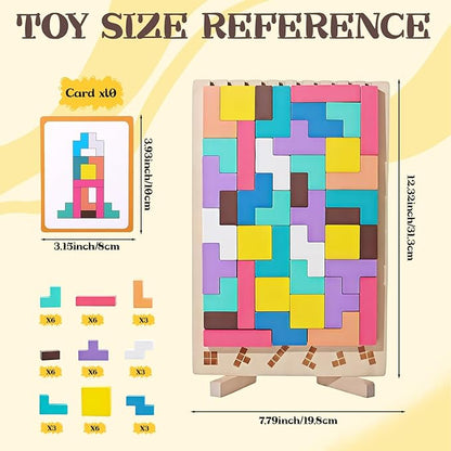 Wooden Stacking Puzzle Toy, 3D Russian Block Puzzle Jigsaw Puzzle, Stress Montessori Toy for Boys and Girls Board Game Educational Toys for Toddlers Brain Teasers for Toddlers 3-6 Years