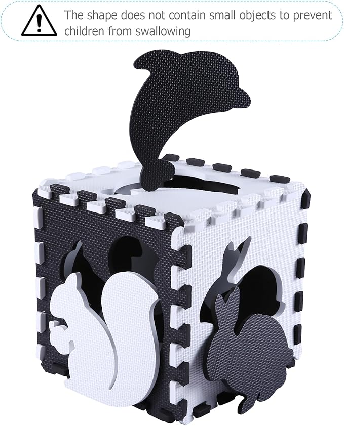 Foam Play Mat for Kids，25Pcs Square Interlocking Puzzle Floor Mat，Baby Play Mat Floor Mat Foam Puzzle Playmat for Toddlers with Fence - Black Animals