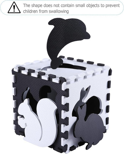 Foam Play Mat for Kids，25Pcs Square Interlocking Puzzle Floor Mat，Baby Play Mat Floor Mat Foam Puzzle Playmat for Toddlers with Fence - Black Animals