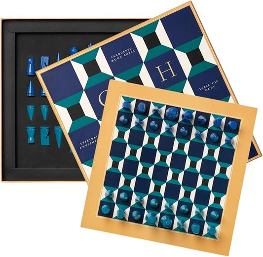 Printworks Lacquered Chess – Athena – Multi-Color Wooden Chess Set with Solid Wood Board – Elegant Coffee Table Game for Adults & Kids Ages 5+ – Multilingual Instructions Included