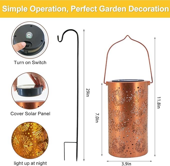 Mothers Day Gifts, 2 Pack Fireworks Solar Lanterns Outdoor Hanging Lantern Lights, Waterproof LED Garden Decorative Light for Patio Yard Pathway Lawn Front Porch Tree