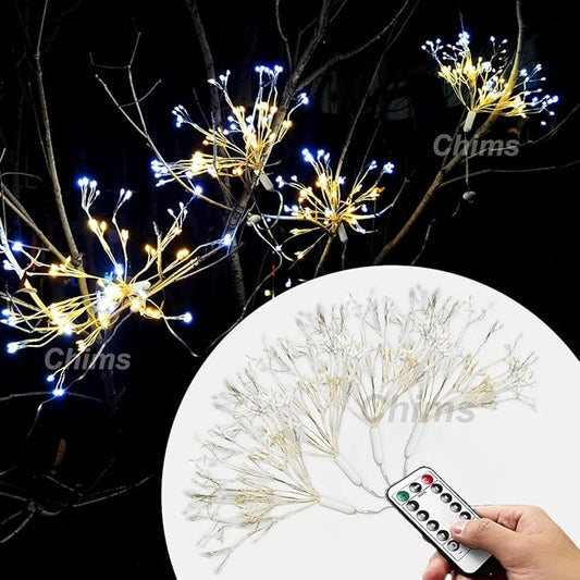 4 Pack Firework Lights, Yellow and White Patio Fairy Light Lighting Star Fireworks Sphere Fancy 120 LED DIY Dandelion Decoration Light with Remote, for Outdoor Bar Tree Wedding Party Restaurant