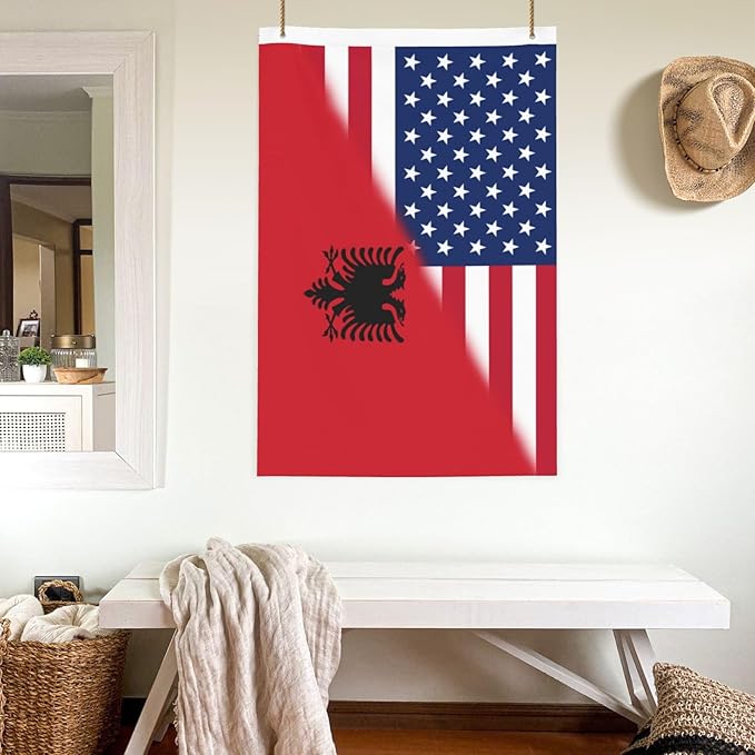 Vintage America Albania Albanian Flag Garden Yard House 2x3 ft Flags Double Sided Print Banner Indoor Outdoor Party Home Decorations for Boat Dorm House Balcony