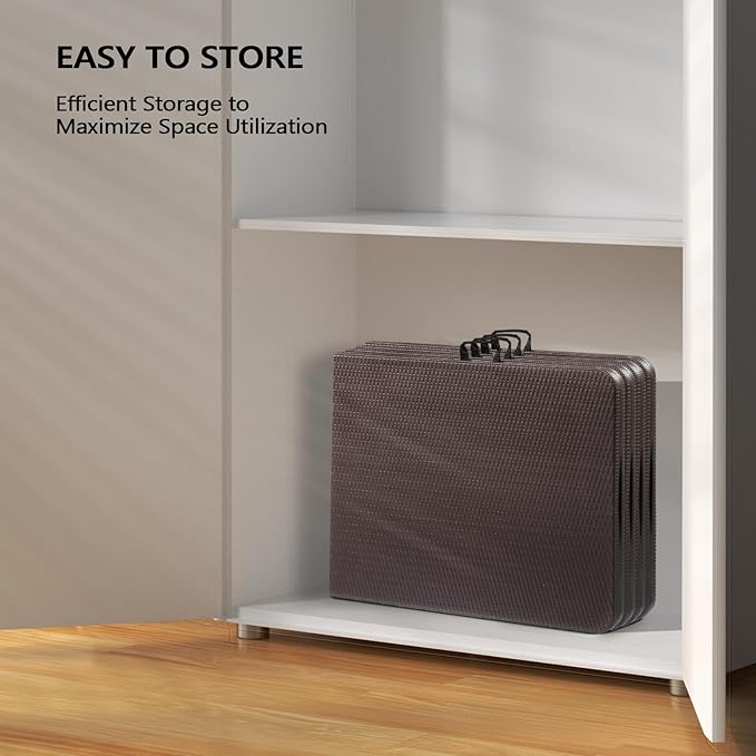 VINGLI 6 Foot Plastic Folding Table Portable Long Table for Indoor Outdoor Use Rectangular with Carrying Handle,Rattan Patterned HDPE Tabletop, Brown