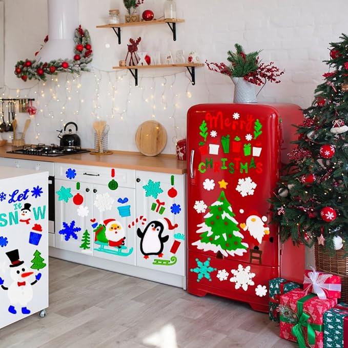 XIMISHOP 6pcs Christmas Gel Window Clings - Xmas Santa Claus Snowman Snowflake Penguin Window Decors
