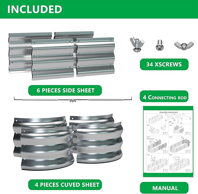 KFN 2pcs Galvanized Raised Garden Bed,Raised Garden Bed Kit-Oval Metal Flower Box,Large Planter Vegetable Box Outdoor,Planting for Vegetables,Flower,Herb,5FT,0.7mm