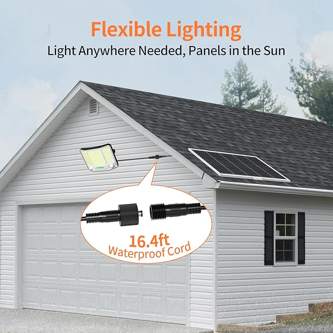 intelamp Solar Flood Lights Outdoor Waterproof, 20000mAh 4000LM Linkable Dual Motion Sensor Security Floodlight Exterior with Remote 16.4 FT Cable, 2-12H Dusk to Dawn Spots Lighting Outside