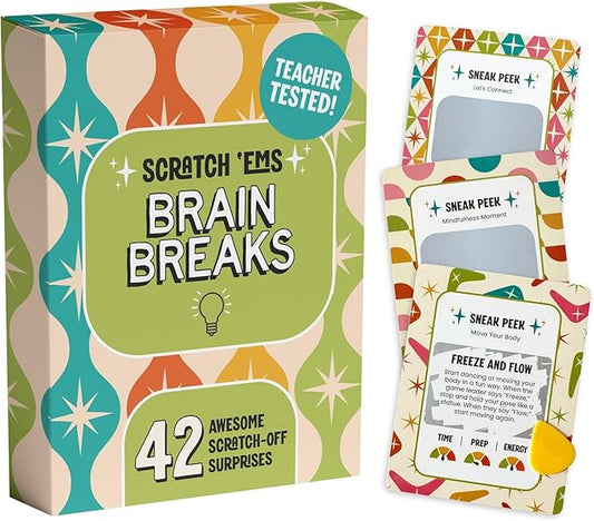 Scratch 'Ems Brain Breaks Scratch Off Cards for Classroom (42 Cards) | Fun Scratch Cards for Teachers & Students | Screen-Free Classroom Engagement & Quick Reward Game for Kids of All Ages