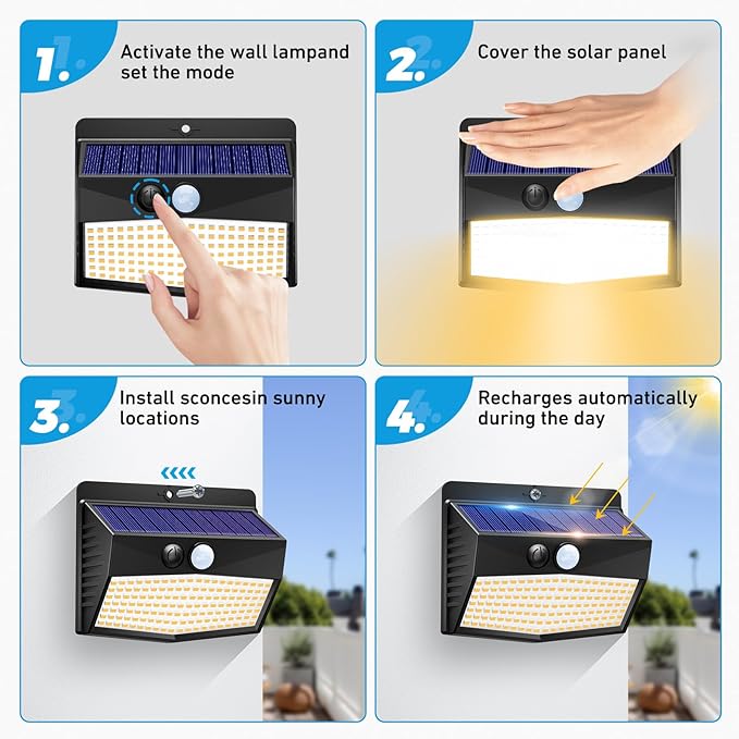 Solar Motion Sensor Lights Outdoor [ 12 Packs/138 LED ] Solar Fence Lights with 3 Lighting Modes, Solar Powered Security Lights Waterproof for Outside Yard Garden Backyard Deck Step Garage,Warm White