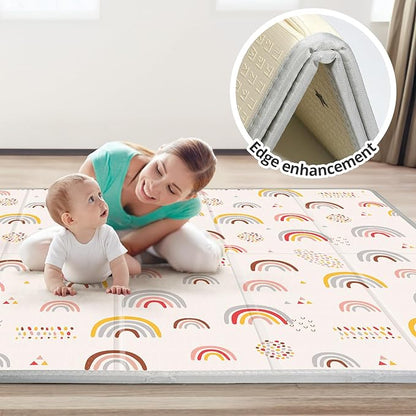 Extra Large Play Mat for Baby, 0.8 Inch Thick BPA Free, Reversible Foldable Baby Play Mat, 79" x71" Waterproof Foam Floor Baby Crawling Mat, Portable Playmat for Infants, Toddler, Kids, Rainbow