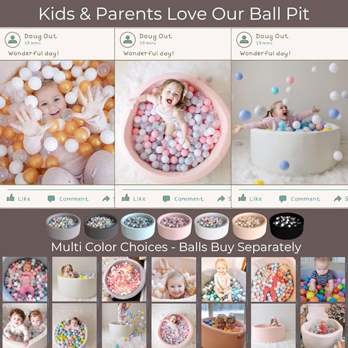 Wonder Space Deluxe Kids Round Ball Pit, Premium Handmade Kiddie Balls Pool, Soft Indoor Outdoor Nursery Baby Playpen, Ideal Gift Play Toy for Children Toddler Infant Boys and Girls (Light Pink)