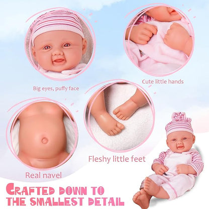 Girl 17.5 Inch, Full Silicone Baby Doll, Realistic Baby Dolls, Realistic Veins & Pose, Not Vinyl, Reborn Baby Dolls Silicone Full Body, Gift Set