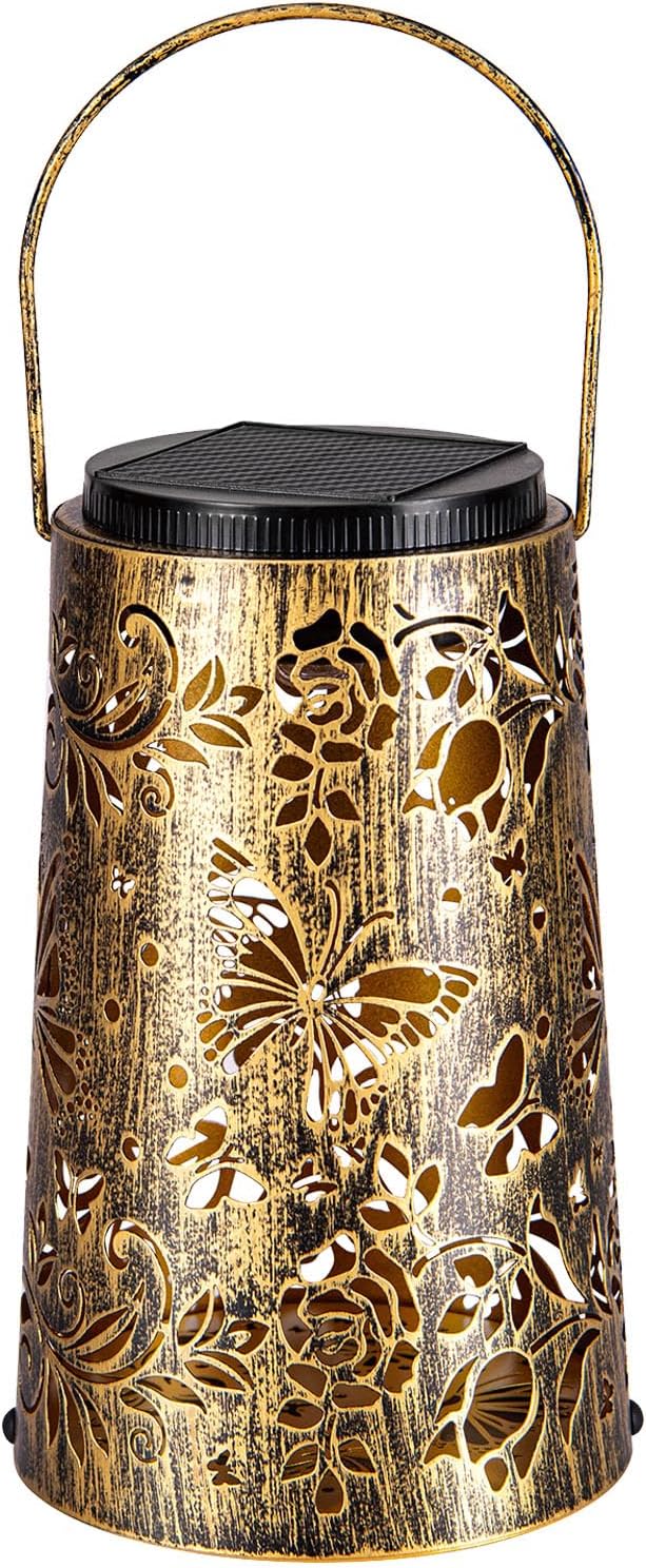 Solar Lanterns Butterfly Pattern Outdoor Waterproof Metal Garden Yard Backyard Porch Table Pathway Decor Warm Cool Light for Women Grandma Gifts 1pc