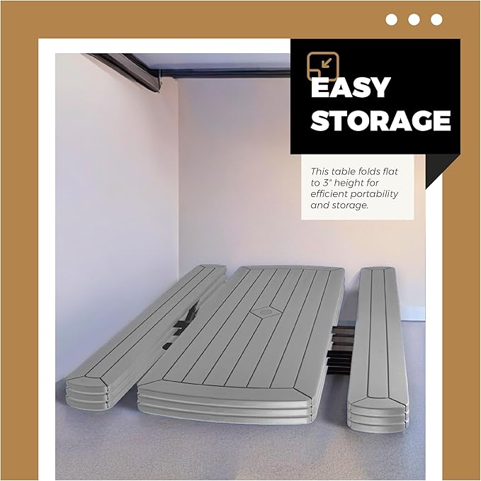 OEF Furnishings Heavy Duty Blow Molded Folding Picnic Table- Light Speckled Grey, Black Frame