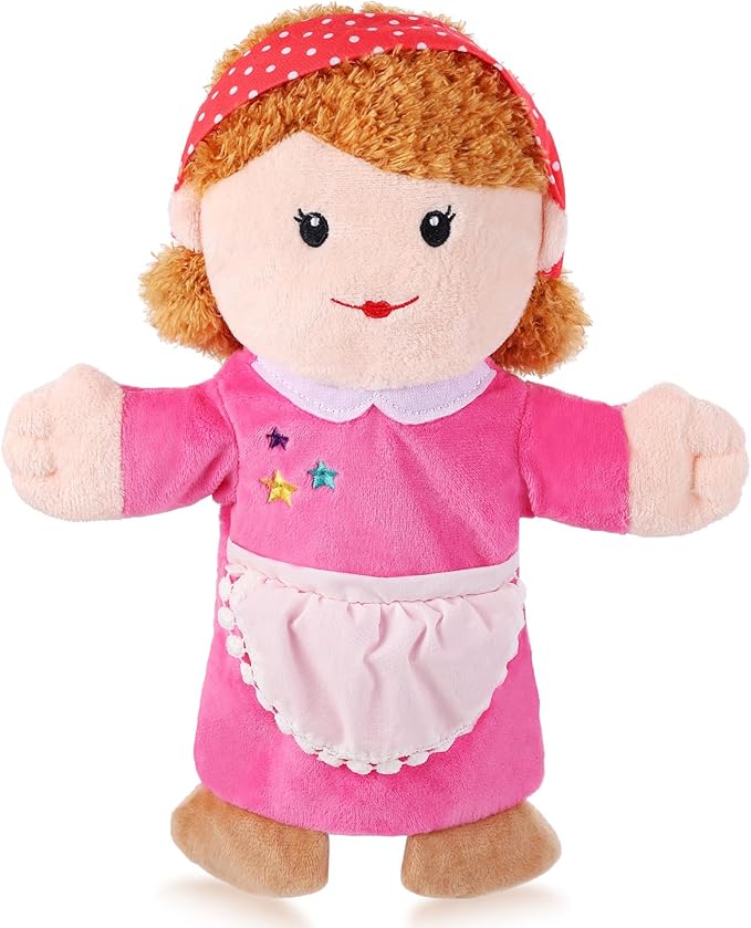 1 Pcs Family Hand Puppets 12 Inch Grandparents, Mom & Dad, Brother & Sister Plush Hand Puppet Toys Role-Play Toy Puppets for Kids Storytelling Imaginative Pretend Play Teaching Preschool(Mom A)