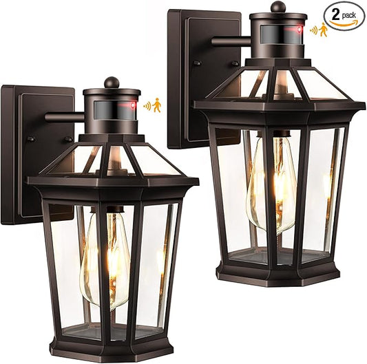 VIANIS Motion Sensor Outdoor Lights, Oil Rubbed Bronze Dusk to Dawn Outdoor Wall Lights Exterior, Waterproof Wall Lantern with Tempered Glass, Modern Outside Wall Sconce for Garage Front Porch, E26