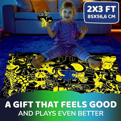 QUOKKA Floor Puzzles for Kids Ages 4–8 – 2x3 FT Giant Glow in The Dark Jigsaw – 48 Large Pieces – African Animal Safari Scene – Montessori Toy with Gift Box – Fun Learning Activity