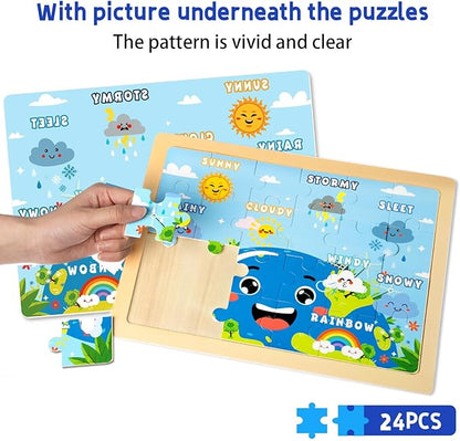 Christmas Wooden Puzzles for Toddlers 3-5,6 Packs 24Pcs Jigsaw Wooden Number Shape Puzzles for Ages 4-8,Preschool Educational Brain Toys Gifts for Boys and Girls 2 4 3 5 Year Old（Season）