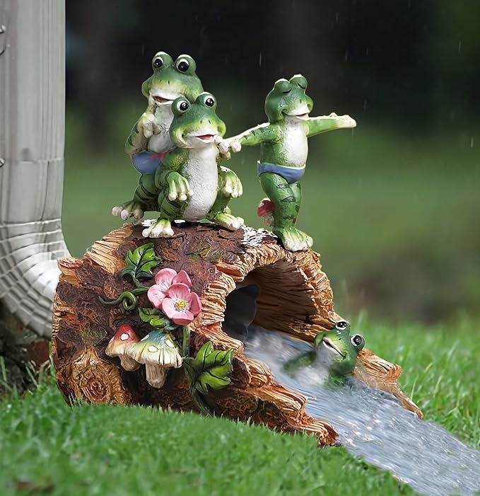 Gutter Guardian Rain Downspout Extension Playful Frog Statue, Ornament Splash Block Anchor for Downspout Extension Decor, 3" × 4" Downspout Extender Outdoor Garden Decorative
