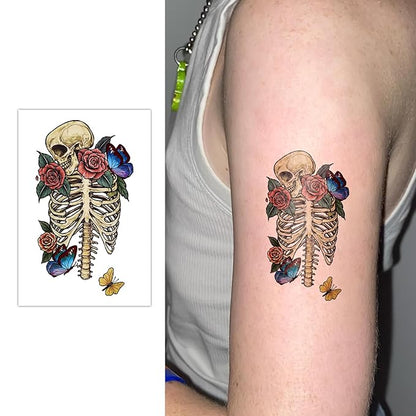 77 Sheets Temporary Tattoo for Women Men, 17 Sheets Half Arm Snake Skull Butterfly Fake Tattoos, 60 Sheets Cat Feater Wings Tiny for Adult Kids Party Body Tattoos Stickers Realistic Long Lasting