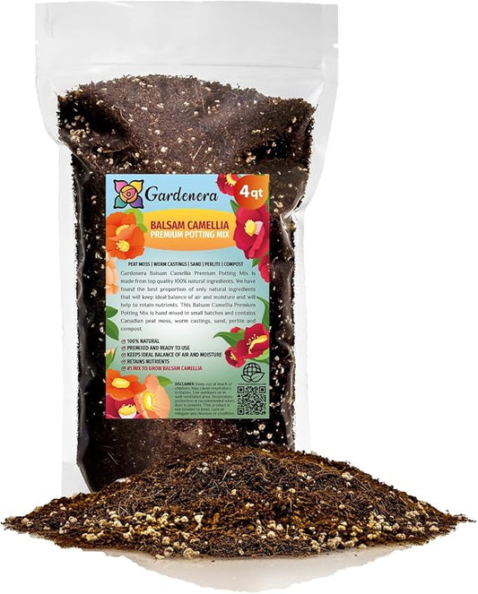Premium Balsam Camellia Potting Soil Mix - Perfect Balance of Nutrients, Drainage, and Aeration for Thriving Blooms - 4 Quart