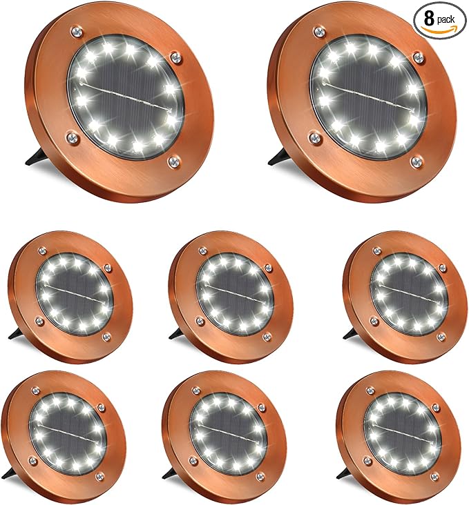 HOFLY Outdoor In-Ground Solar Landscape Lights - 8 Pack, 12 LED, White Light for Pathway, Yard, Patio, Walkway