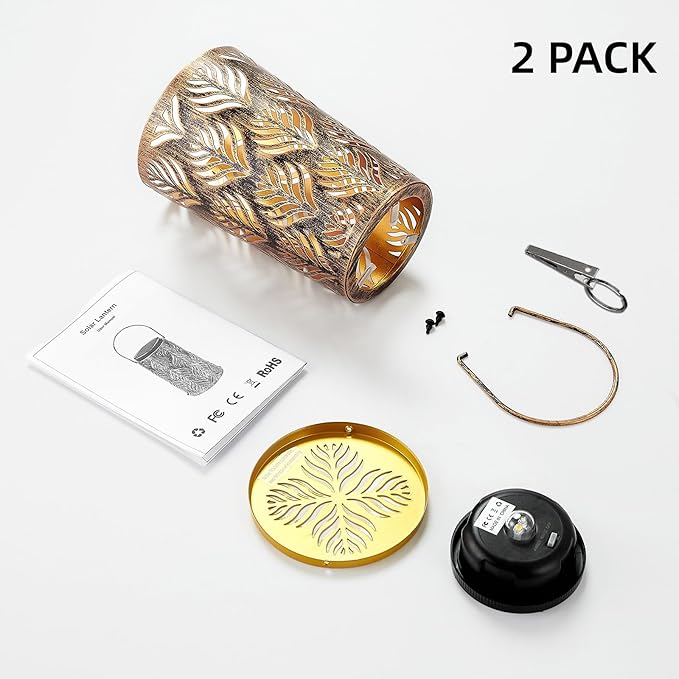 Solar Lantern Outdoor Garden Decor 2 Pack Hanging Solar Lantern Lights, Farmhouse Decor Outdoor Lantern, Waterproof Lantern for Patio, Yard, Table, Pathway Halloween Christmas Day Decor