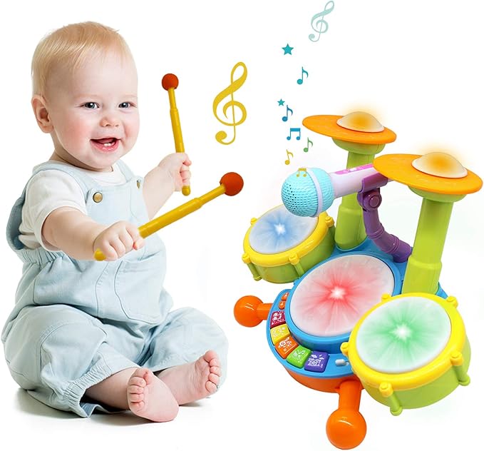 Drum Set for Toddlers, Kids Musical Instruments, Toys for Boy Birthday Gifts, Electric Drum Kit for Babies Boy Girl