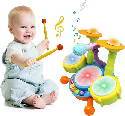Drum Set for Toddlers, Kids Musical Instruments, Toys for Boy Birthday Gifts, Electric Drum Kit for Babies Boy Girl