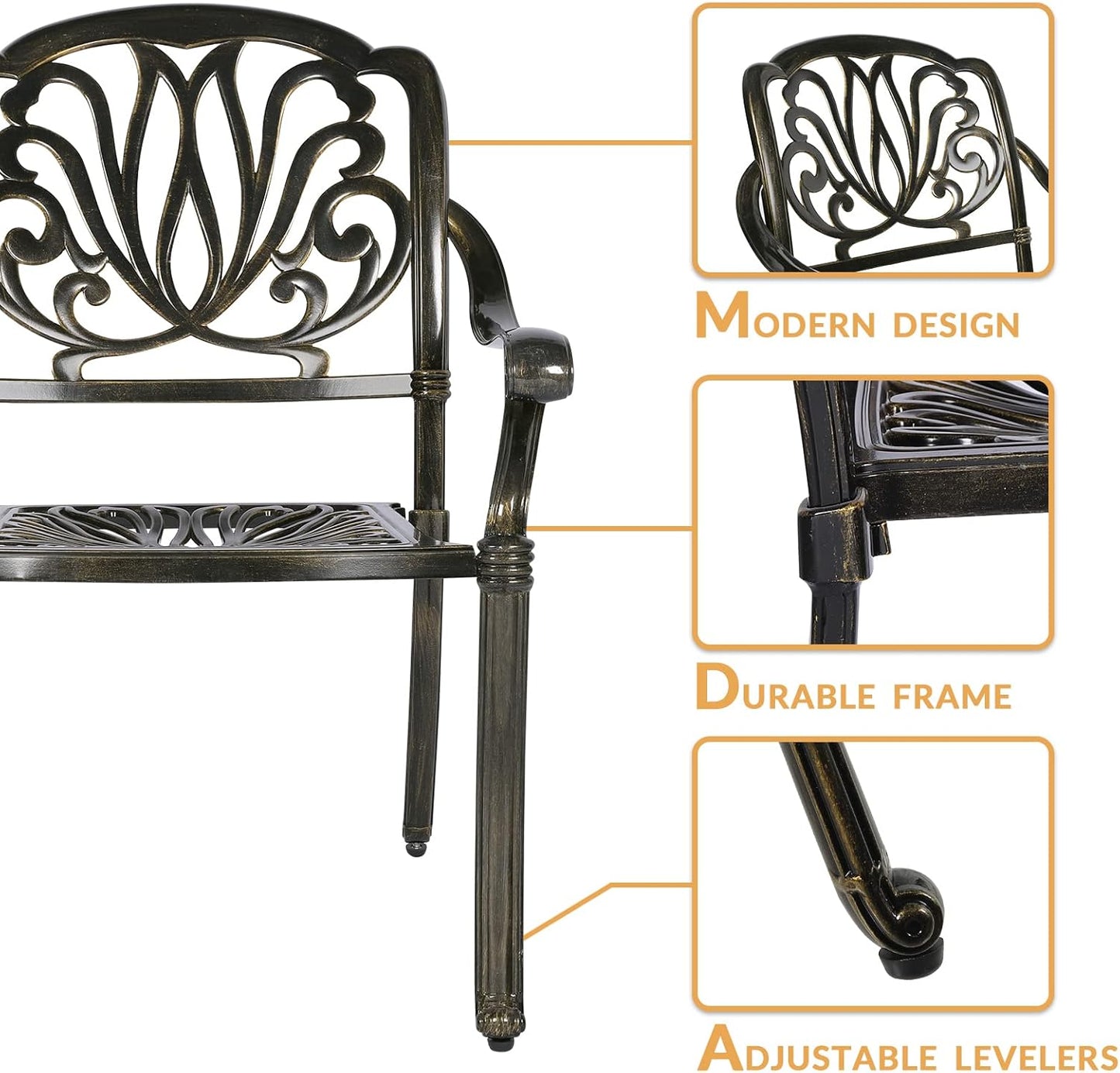 3-Piece Outdoor Patio Dining Set, All-Weather Cast Aluminum Patio Furniture Set for Backyard Garden Deck with 2 Chairs and 31” Round Table, 2" Umbrella Hole
