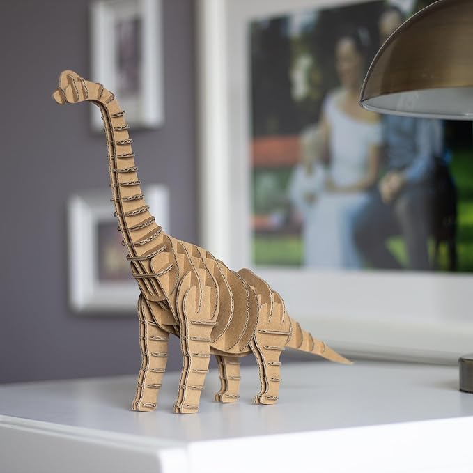 Cottify Dinosaur 3D Cardboard Puzzle - Fun 3D Puzzles for Adults & Kids, Easy to Assemble 3D Puzzle, Eco-Friendly, No Scissors or Glue Needed, Perfect Sustainable Gift (Brachiosaurus)