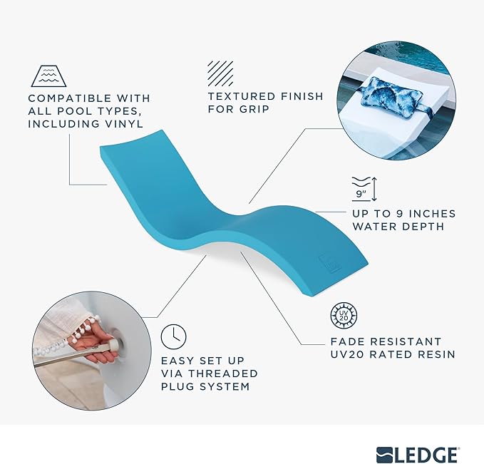 Ledge Lounger Signature Chaise Set of 2 + Affinity Side Table – in Pool Lounger Designed for Shallow Shelves Up to 9” – Outdoor Patio Sun Shelf & Poolside Furniture Bundle (Granite Gray)