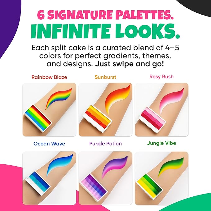 Blue Squid Face Painting Kit for Kids – Split Cake Face Paint Palette, 6 x 10g One Stroke Rainbow Colors, with Brushes & Stencils - Non-Toxic, Water Activated - Kids Party & Halloween Makeup Kit