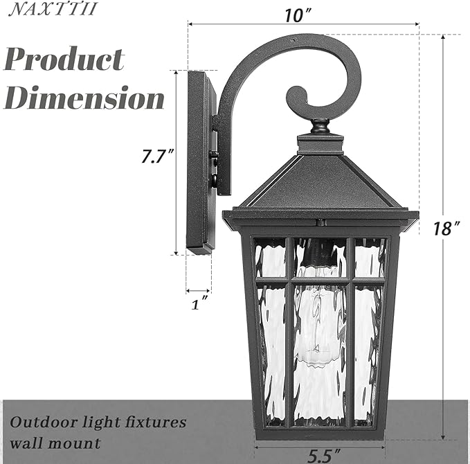 Porch Lights Outdoor Waterproof Exterior Lighting Fixtures 18 Inch Large Size Aluminum Outdoor Wall Lights with Water Ripple Glass E26 Socket