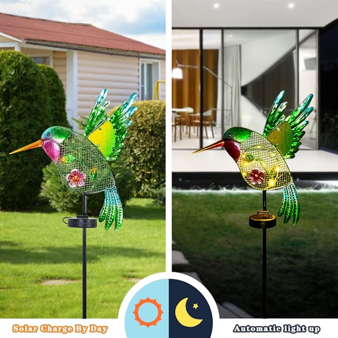 dreamysoul Outdoor Solar Garden Lights, Metal Hummingbird Garden Stake Lights for Outdoor Garden Patio Yard Pathway