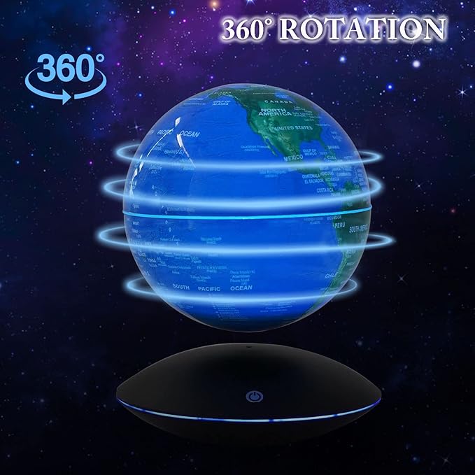 6" Magnetic Levitation Floating Globe Anti Gravity Rotating World Map with LED Light 7 Colors Display Floating Globe for Children Educational Gift Home Office Desk Decor (Style 2)