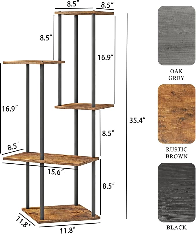 Plant Stand Indoor 5-Tier Metal Wood Plant Shelf for Multiple Flower Pots Corner Tall Flower Holders for Living Room Balcony Bedroom, Brown