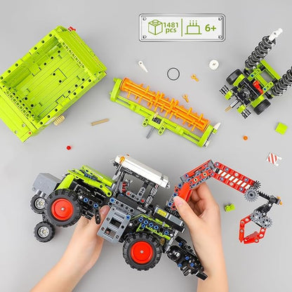 City Construction 3 in 1 Tractor Harvester Building Block Kits, Truck Farm Construction Vehicles Set Toys for Adults and Boys Girls 8-12(1481 Pieces)
