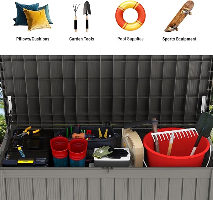 Mars Villa 180 Gallon Outdoor Storage Box Waterproof, Extra Large Resin Deck Box, Outside Storage Bin for Patio Furniture Cushions, Pool Supplies, Sports Gear, UV Resistant and Weatherproof, Greige