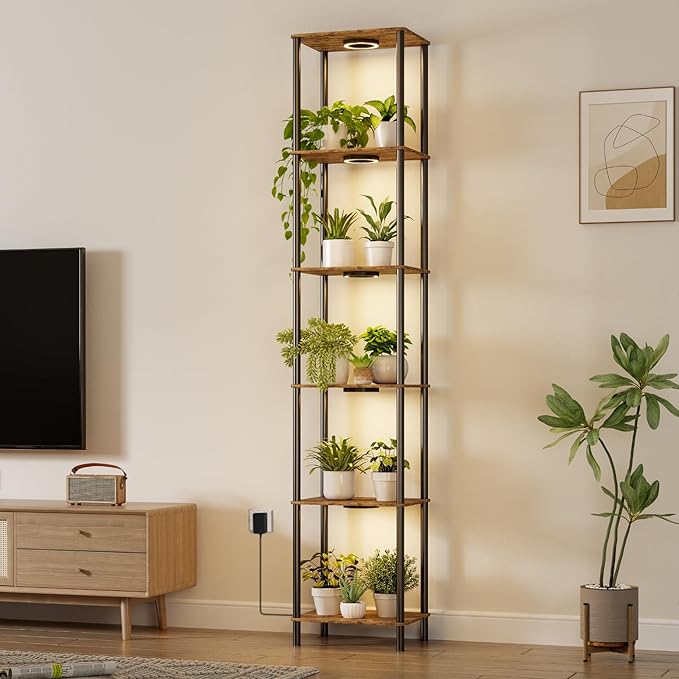 Plant Stand Indoor with Grow Light, 81.3" Tall Indoor Plant Shelf, 6 Tier Flower Stand with Plant Light Full Spectrum, Metal Plant Holder with Light, lighted Plant Rack for Home, Corner, Patio