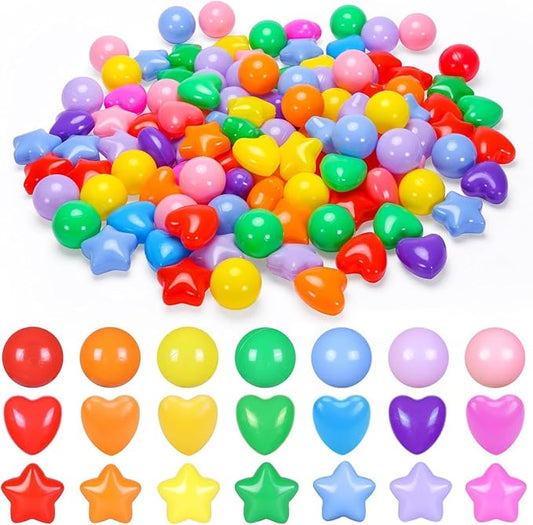 Ball Pit Balls Pack of 100 200 500 - Star and Round Set BPA Free Phthalate Free Non-Toxic Crush Proof Play Balls Soft Plastic Balls for Toddlers Baby Kids Birthday Pool Tent Party