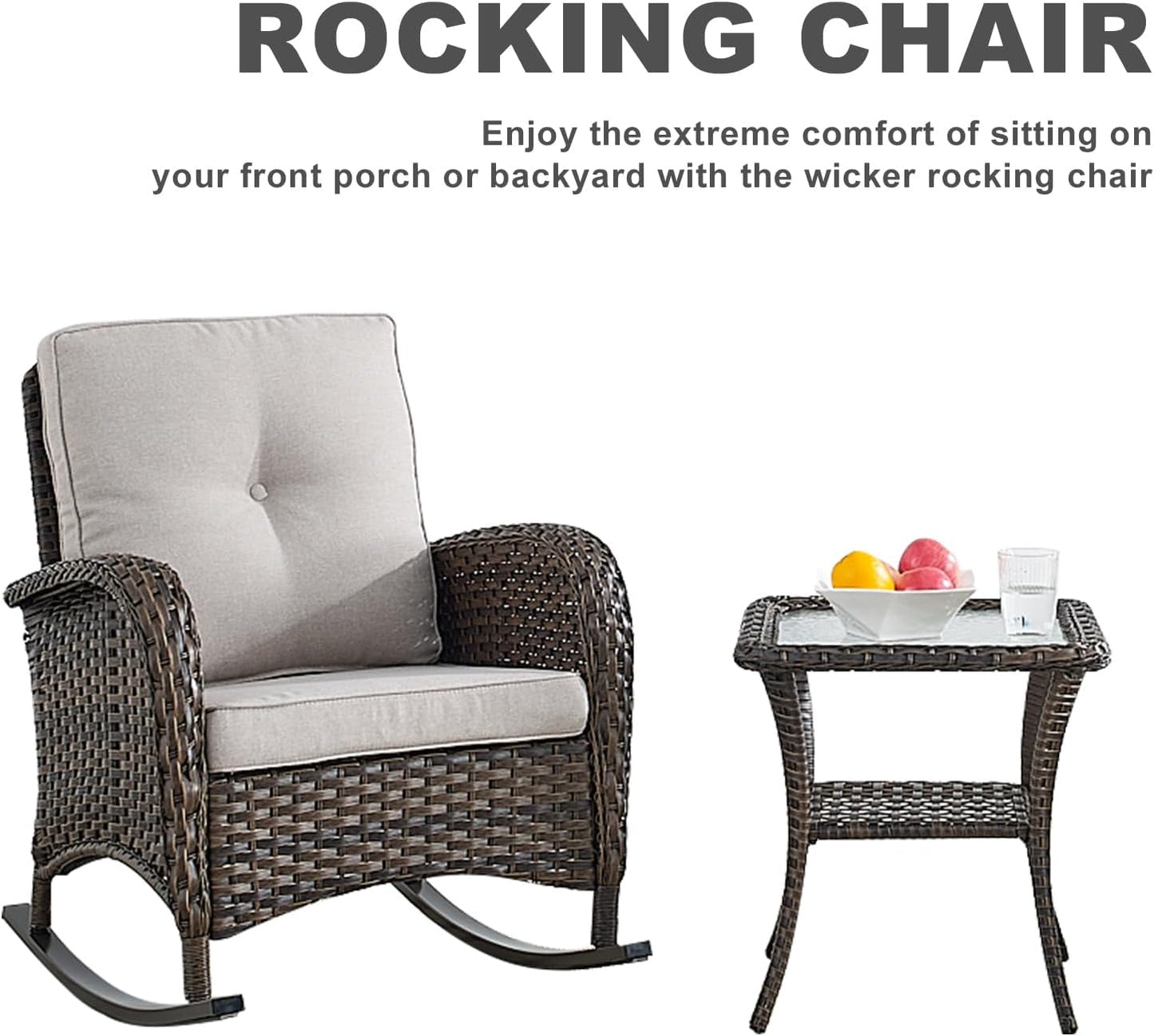 HUMMUH 6-Piece Outdoor Patio Furniture PE Wicker Patio Conversation Set,High Back Patio Couch with Ottomans Outdoor Rocking Chairs for Backyard,Porch,Deck