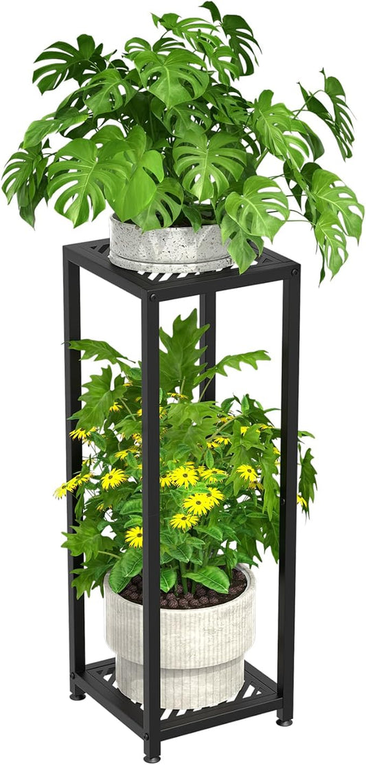 TOSKING 2 Tier Metal Tall Plant Stand Indoor Outdoor ,Multiple Plant Rack Holder Flower Pot Stand Heavy Duty Plant Shelf for Living Room Balcony Garden Patio Bedroom,200 LBS Capacity (Black-30''H)