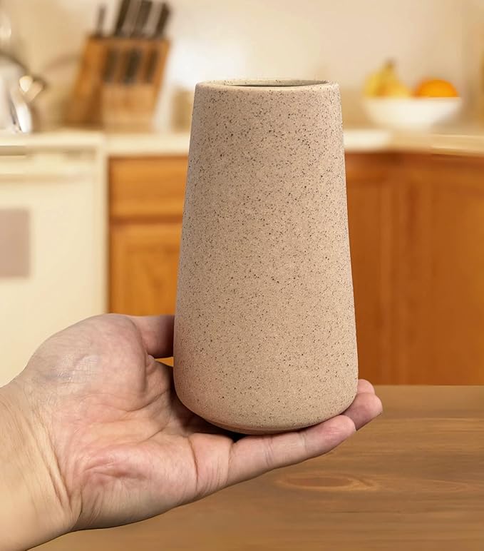 Simple Vase for Flowers Plants, Matte Vases for Modern Table Shelf Home Decor Wedding Boho Decor, 6" H Frosted Elegant Ceramic Vase for Pampas Grass Fluffy Stem Bouquet Lavender Flowers (Brown, 1)