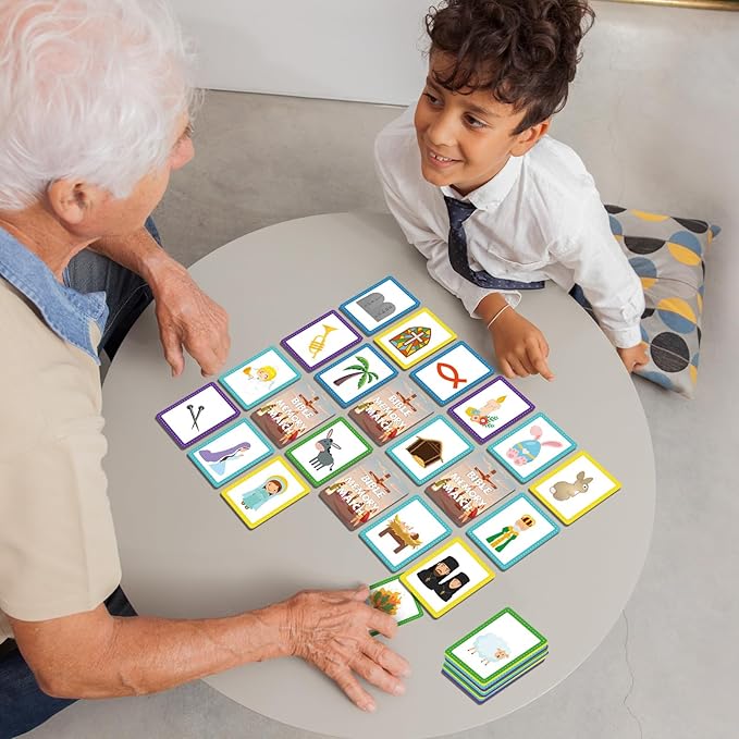 gisgfim 50 Pairs Memory Matching Game Bible Concentration Memory Card Games for Kids Educational A Fun & Fast Christian Bible VBS 2025 Easter Biblical Theme Matching Games