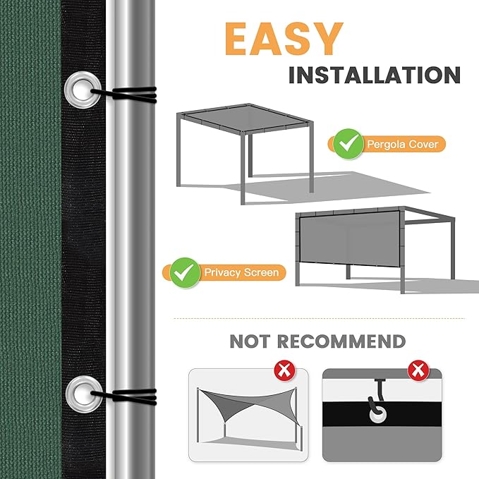 VICLLAX Shade Fabric Sun Shade Cloth with Every 2 FT Grommets for Patio Garden Pergola Cover Canopy 14x18 FT, Dark Green