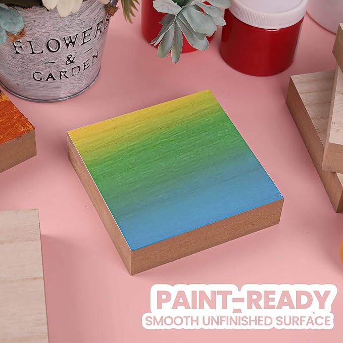 (8-Pack) - 4” x 4” Wooden Blocks for Crafts - 1-Inch Thick Square MDF Blocks - Smooth Surface with Wood Grain Pattern - Highly Customizable Blank Wood Squares