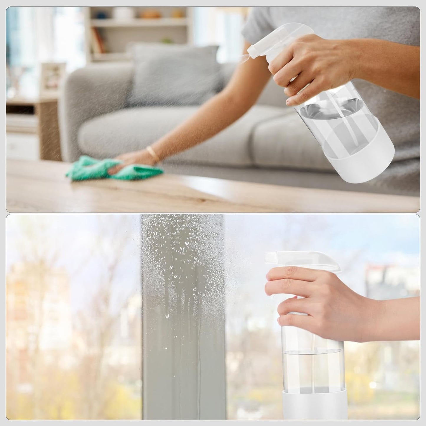 2 Pack Glass Spray Bottles with Silicone Sleeve, 16 oz Empty Refillable Containers with Adjustable Spray Nozzles, Spray Bottles for Hair, Cleaning Solutions and Plants White