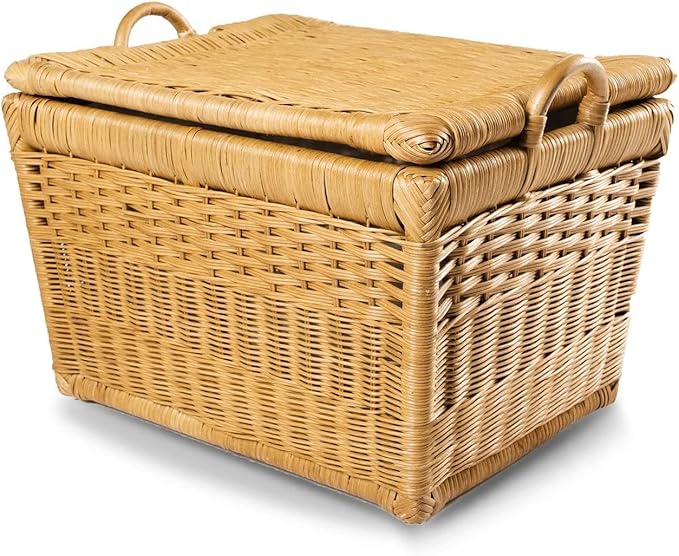 The Basket Lady Lift-Off Lid Wicker Storage Basket, Medium, 20 in L x 15 in W x 14 in H, Sandstone